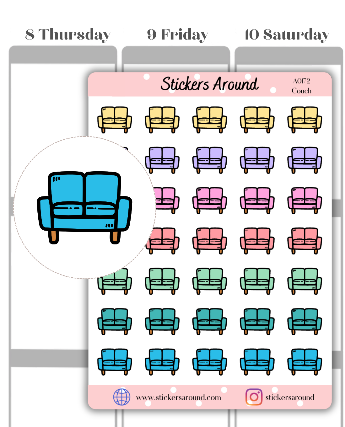 Sticker For Couch Couch Icon Planner Sticker – Stickers Around