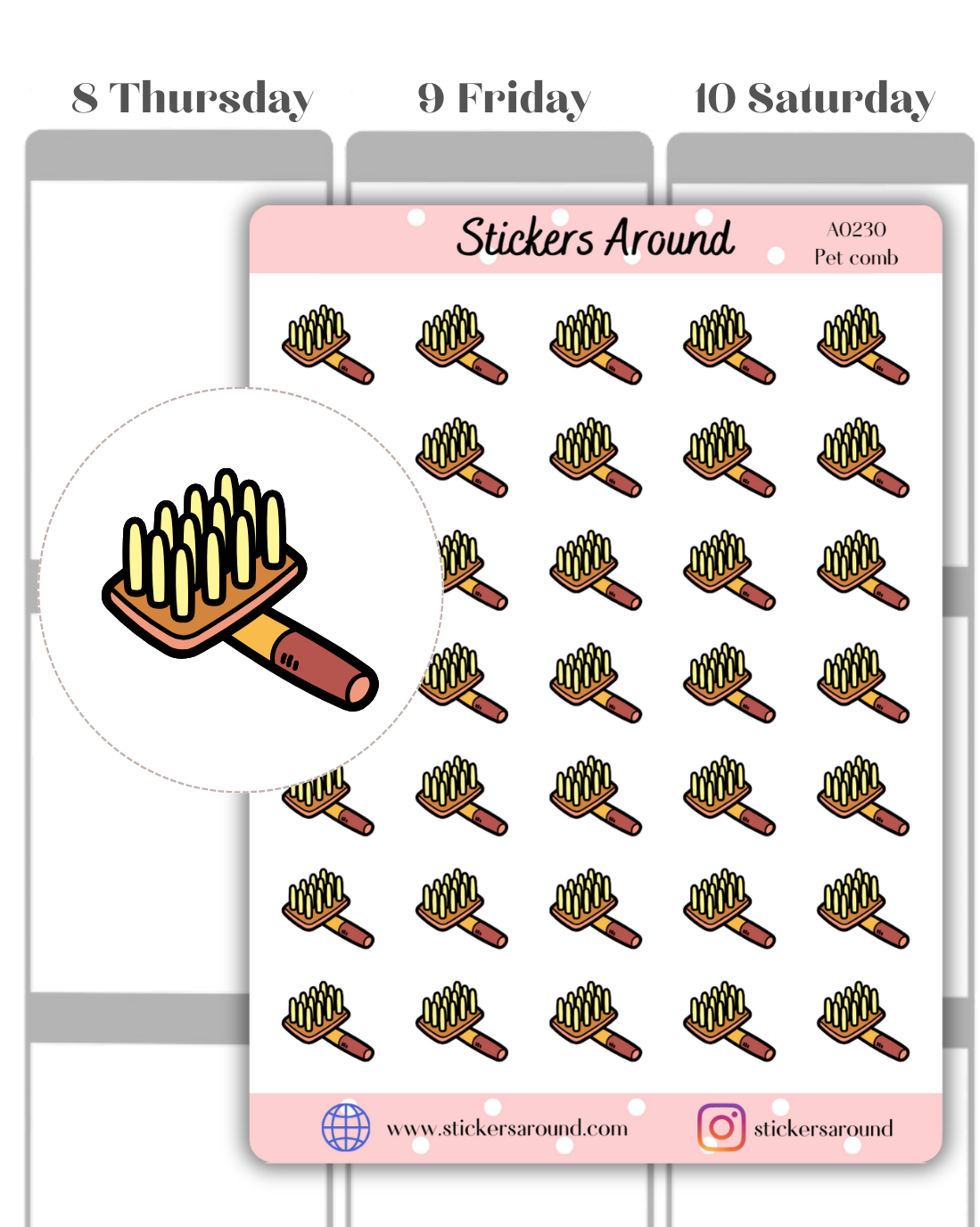 Pet Comb Icon Planner Stickers