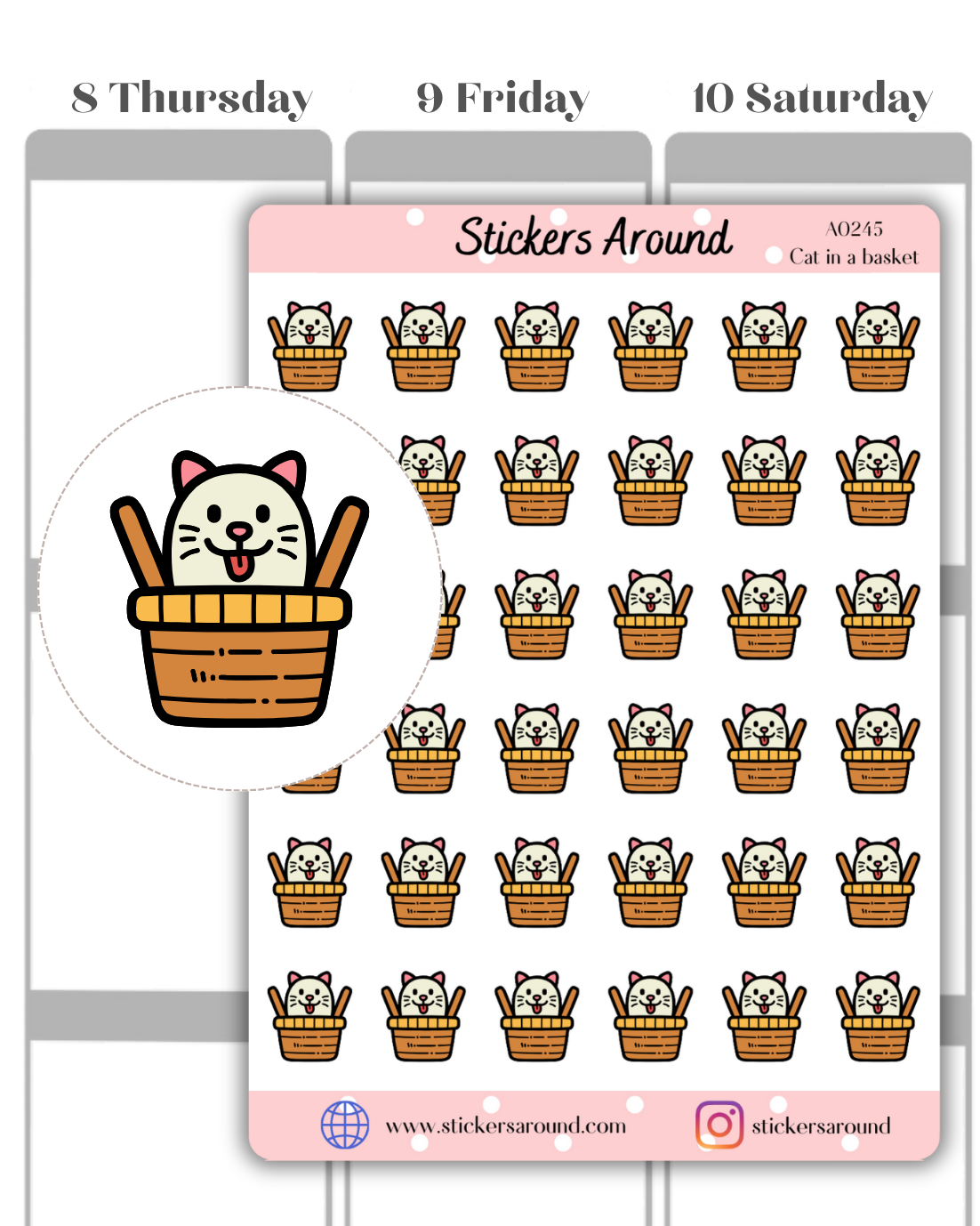 Cat in a Basket Icon Planner Stickers