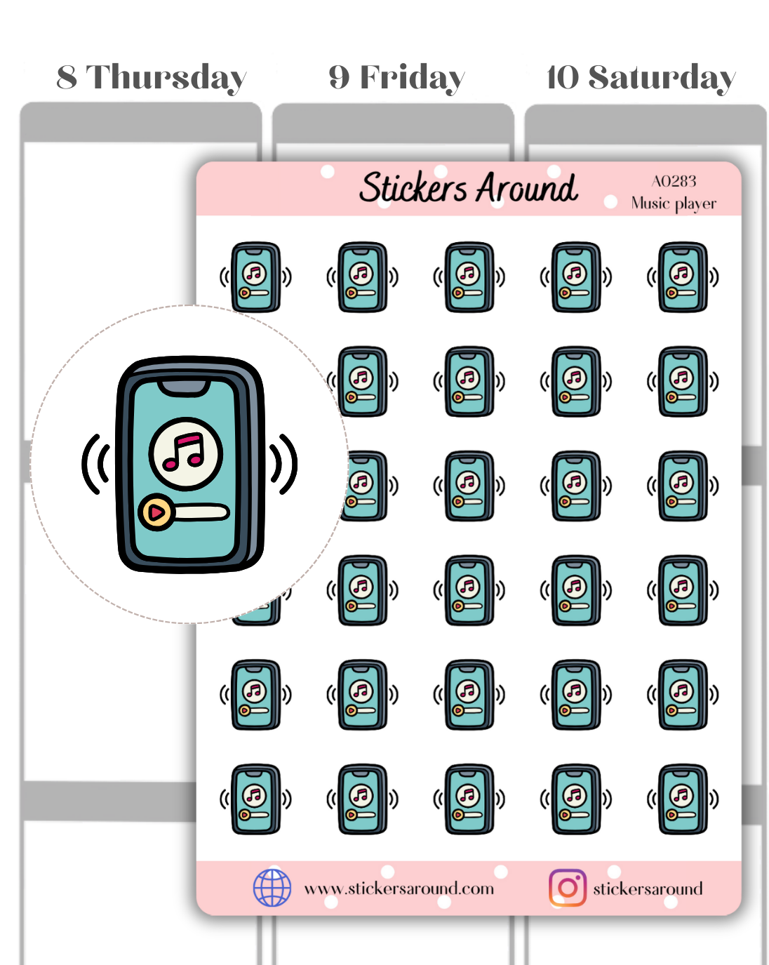 Music Player Icon Planner Stickers