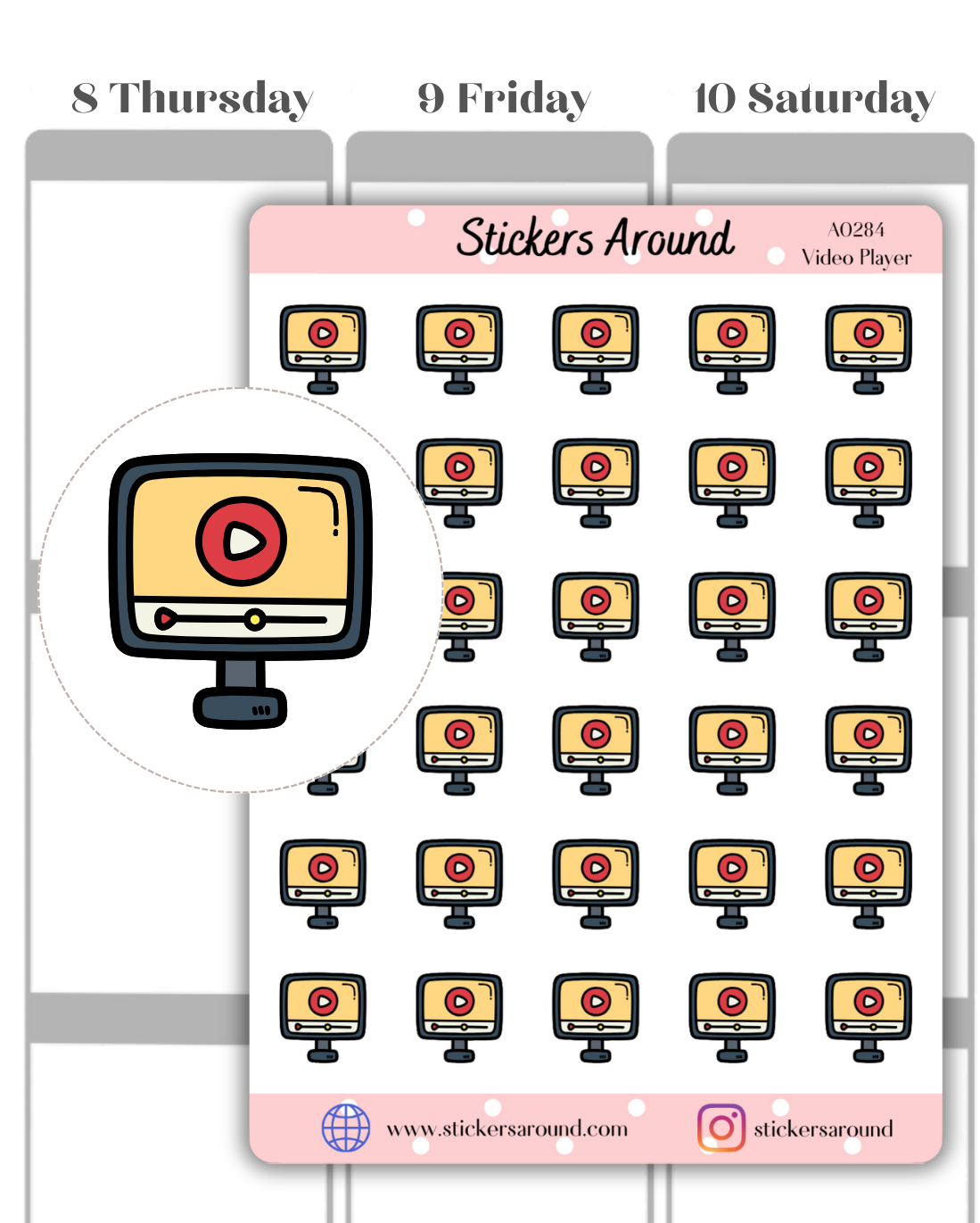 Video Player Icon Planner Stickers – Stickers Around