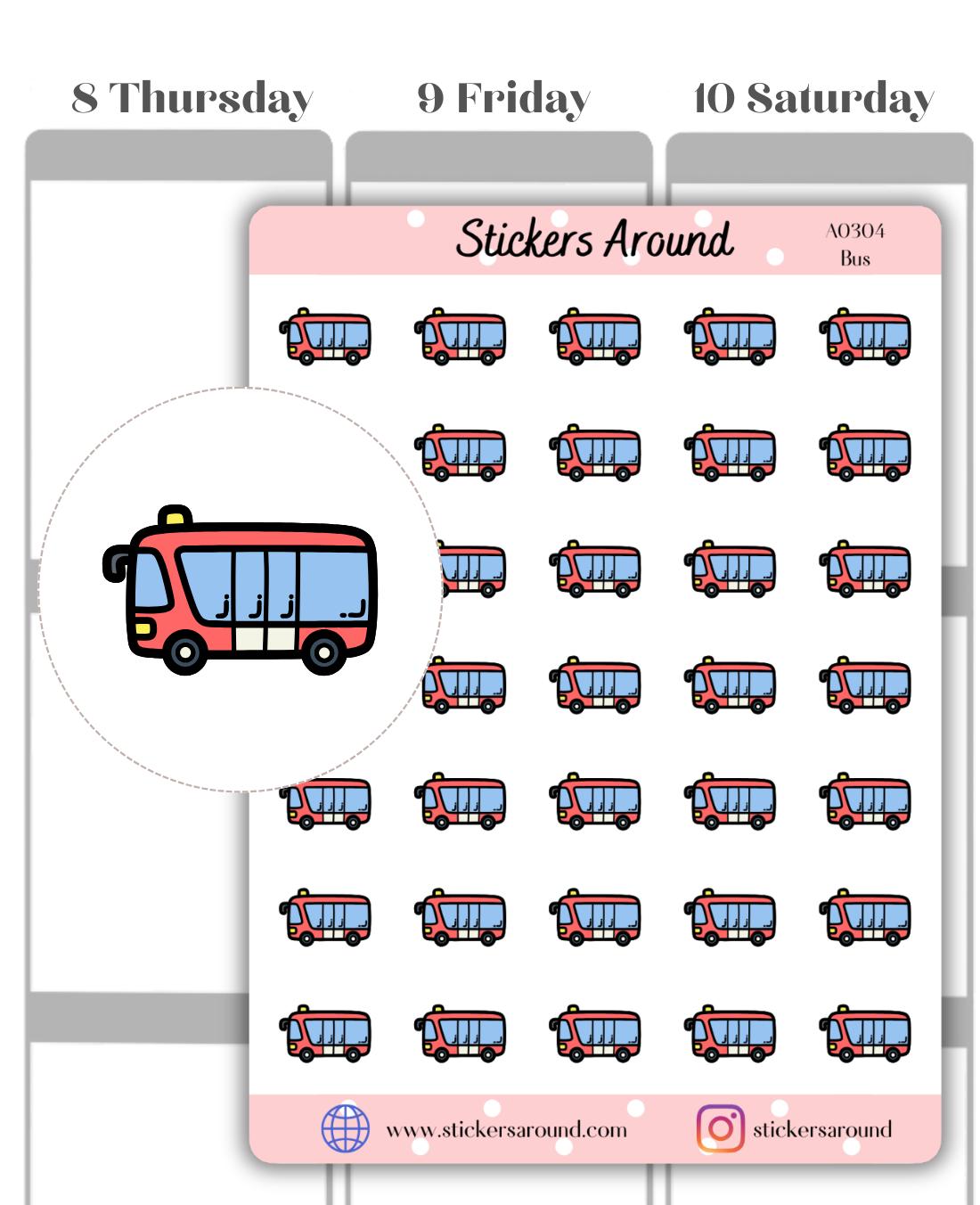 Travel Line Bus Sticker Bus Icon Planner Stickers – Stickers Around