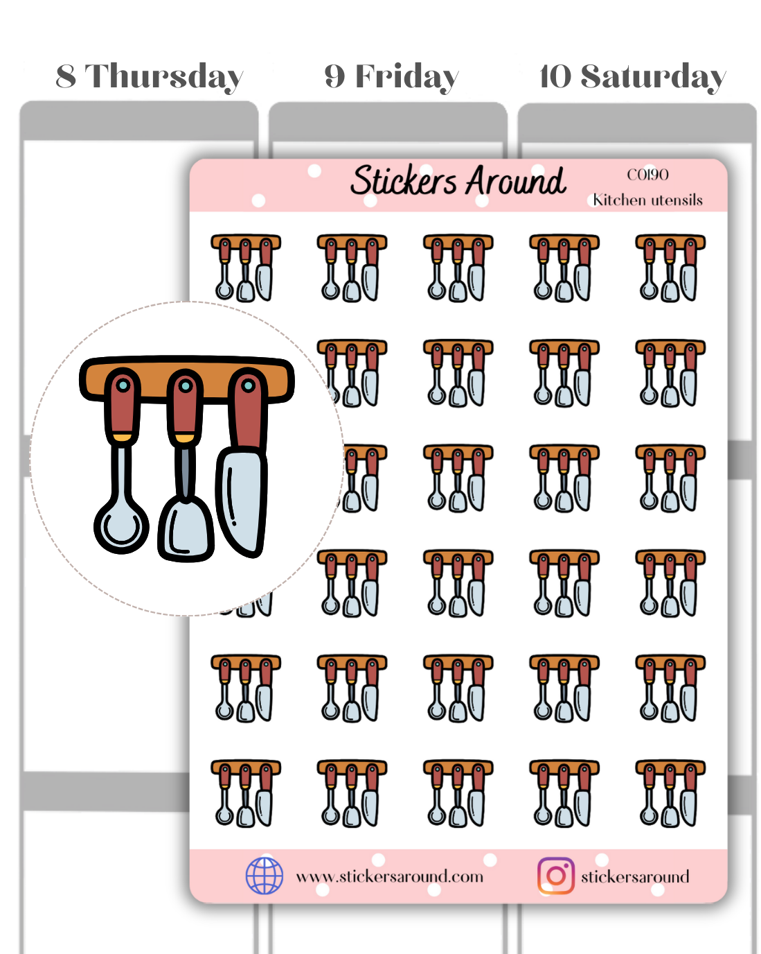 Kitchen Chart Sticker Kitchen Utensils Icon Planner Sticker – Stickers Around
