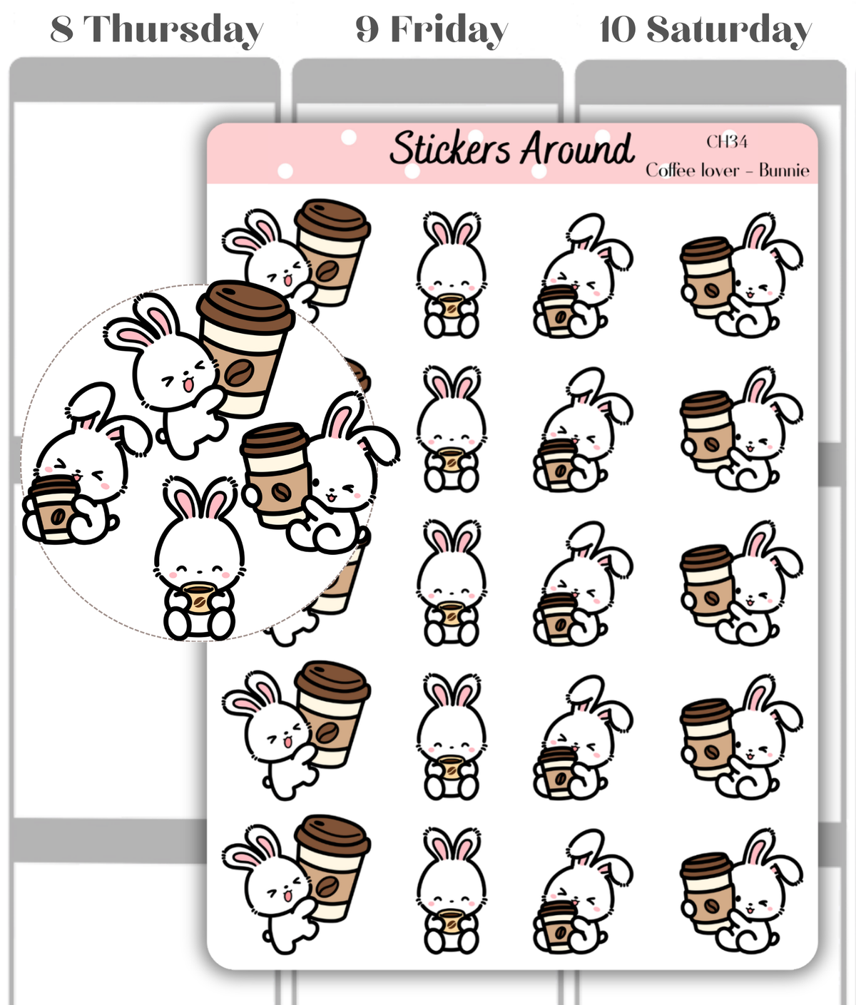 Coffee Planner Stickers with Bunnie