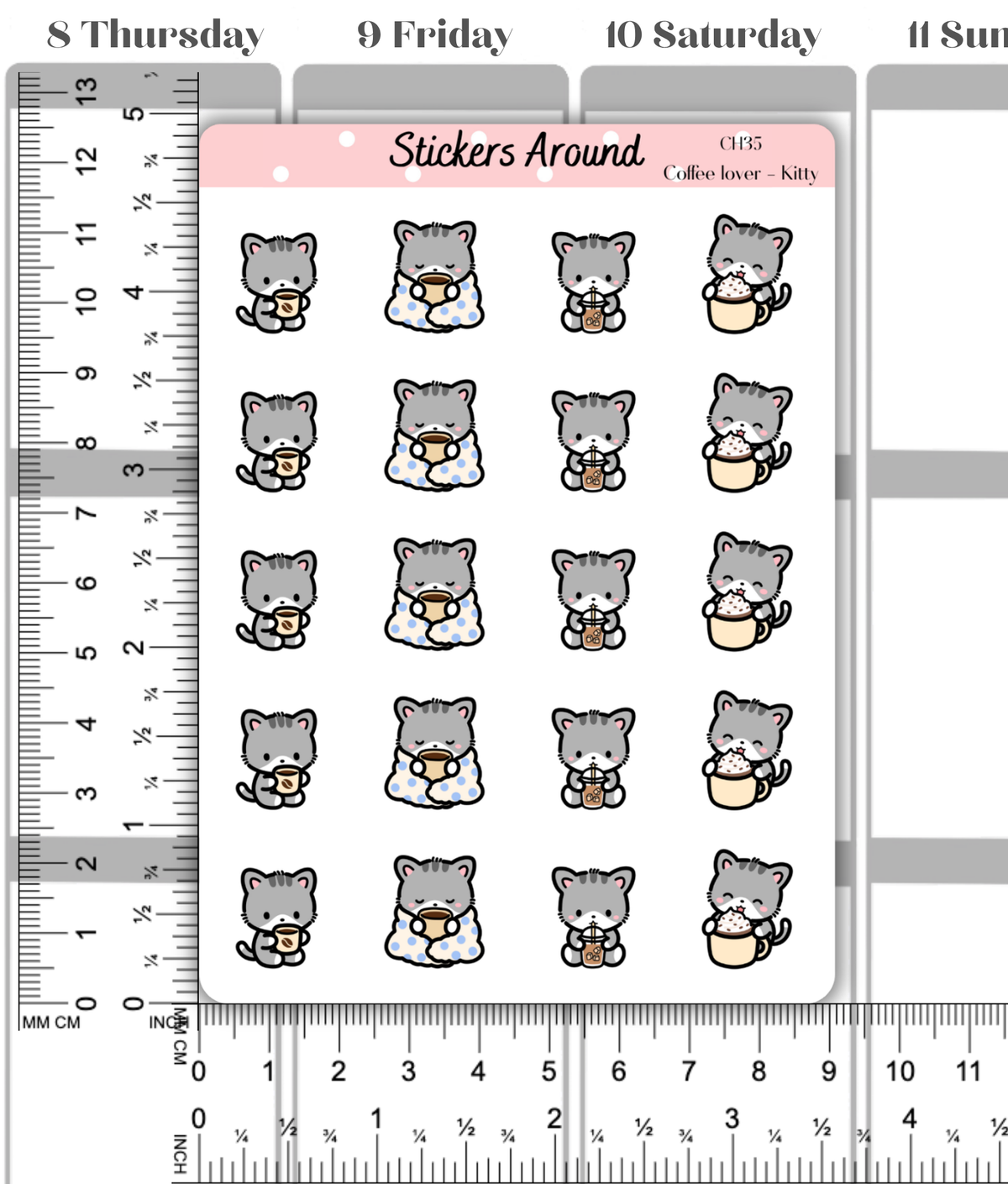 Coffee Planner Stickers with Kittie