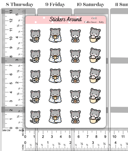 Coffee Planner Stickers with Kittie