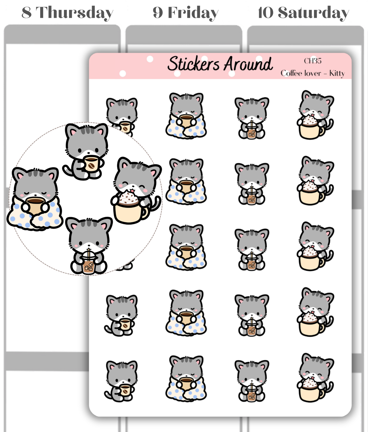 Coffee Planner Stickers with Kittie