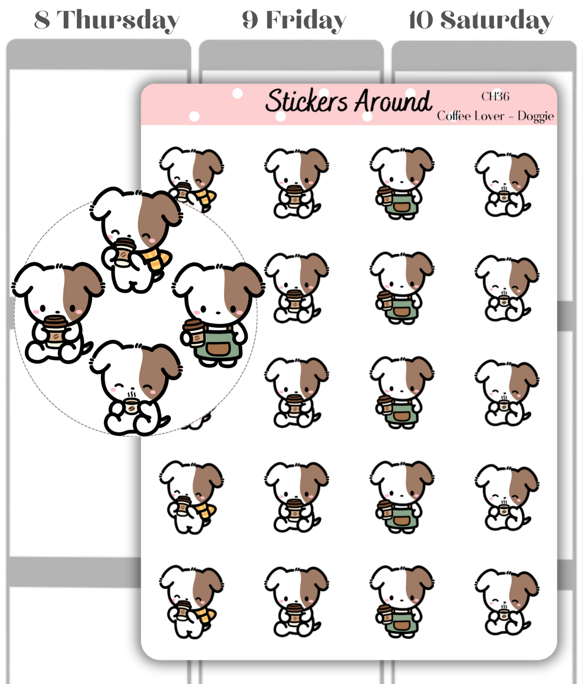 Coffee Planner Stickers with Doggie