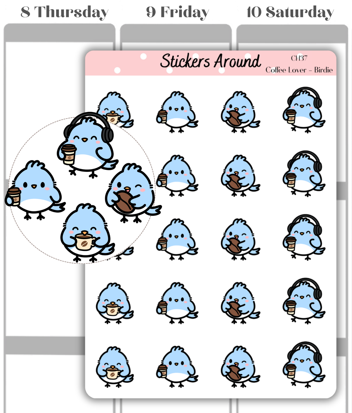 Coffee Planner Stickers with Birdie