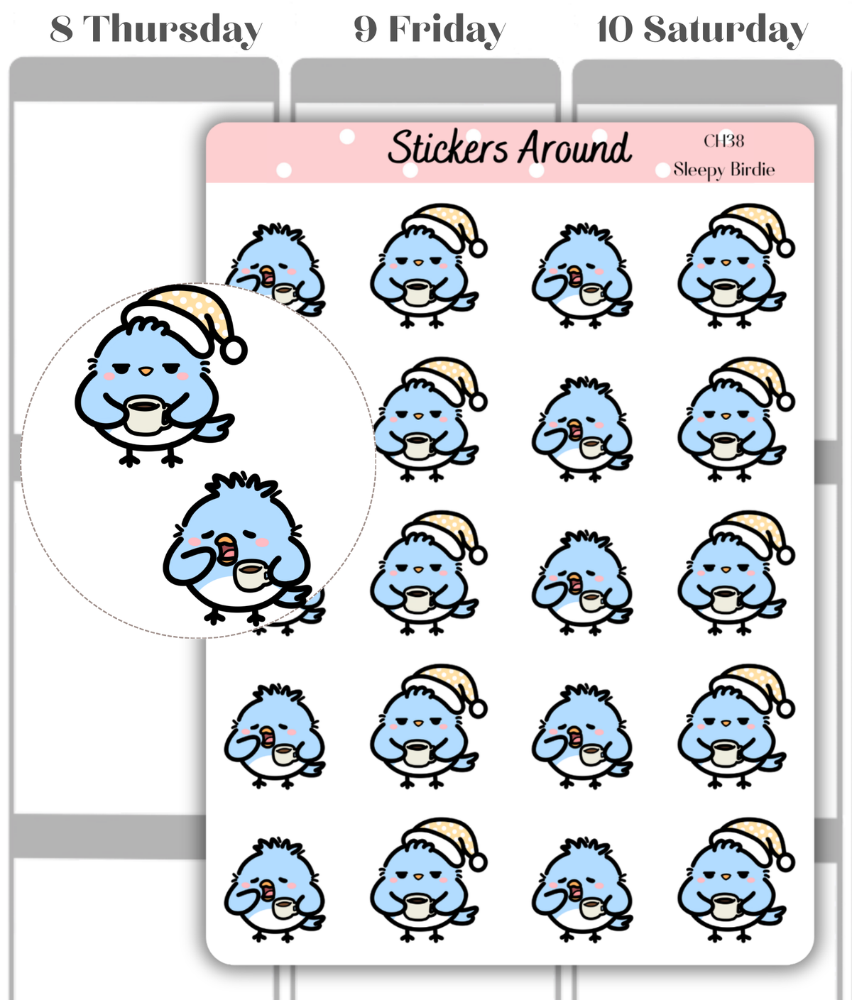 Sleepy Birdie Morning Planner Stickers