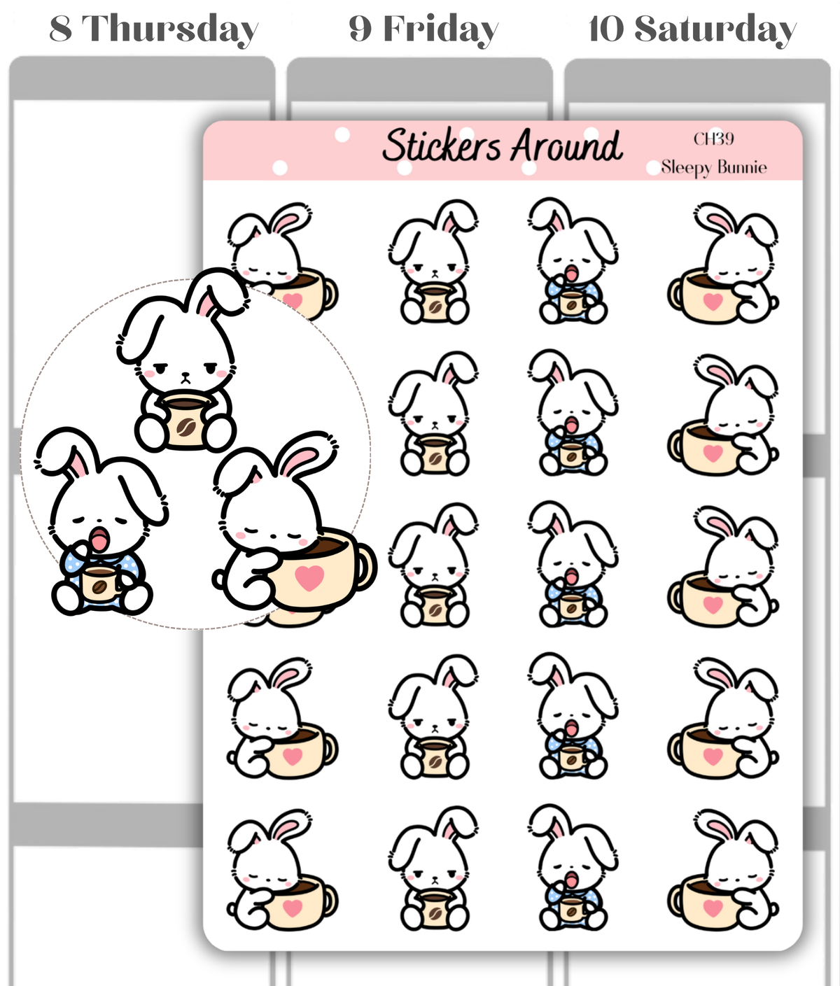 Sleepy Bunnie Morning Planner Stickers