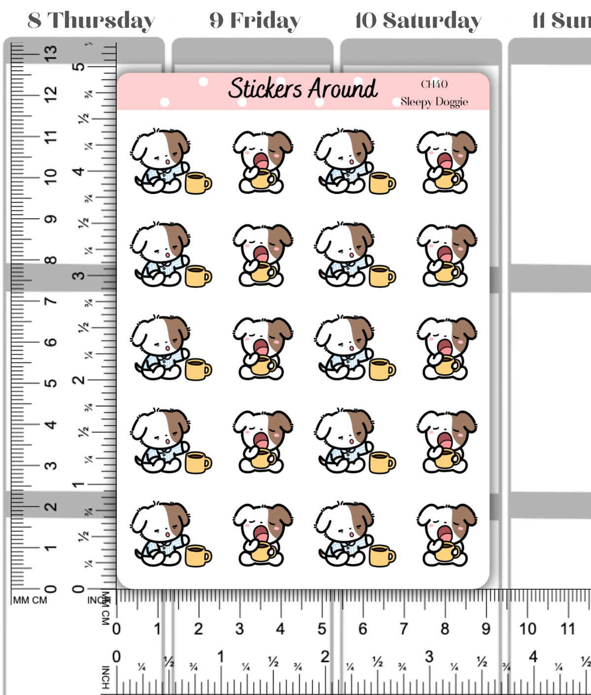 Sleepy Doggie Morning Planner Stickers