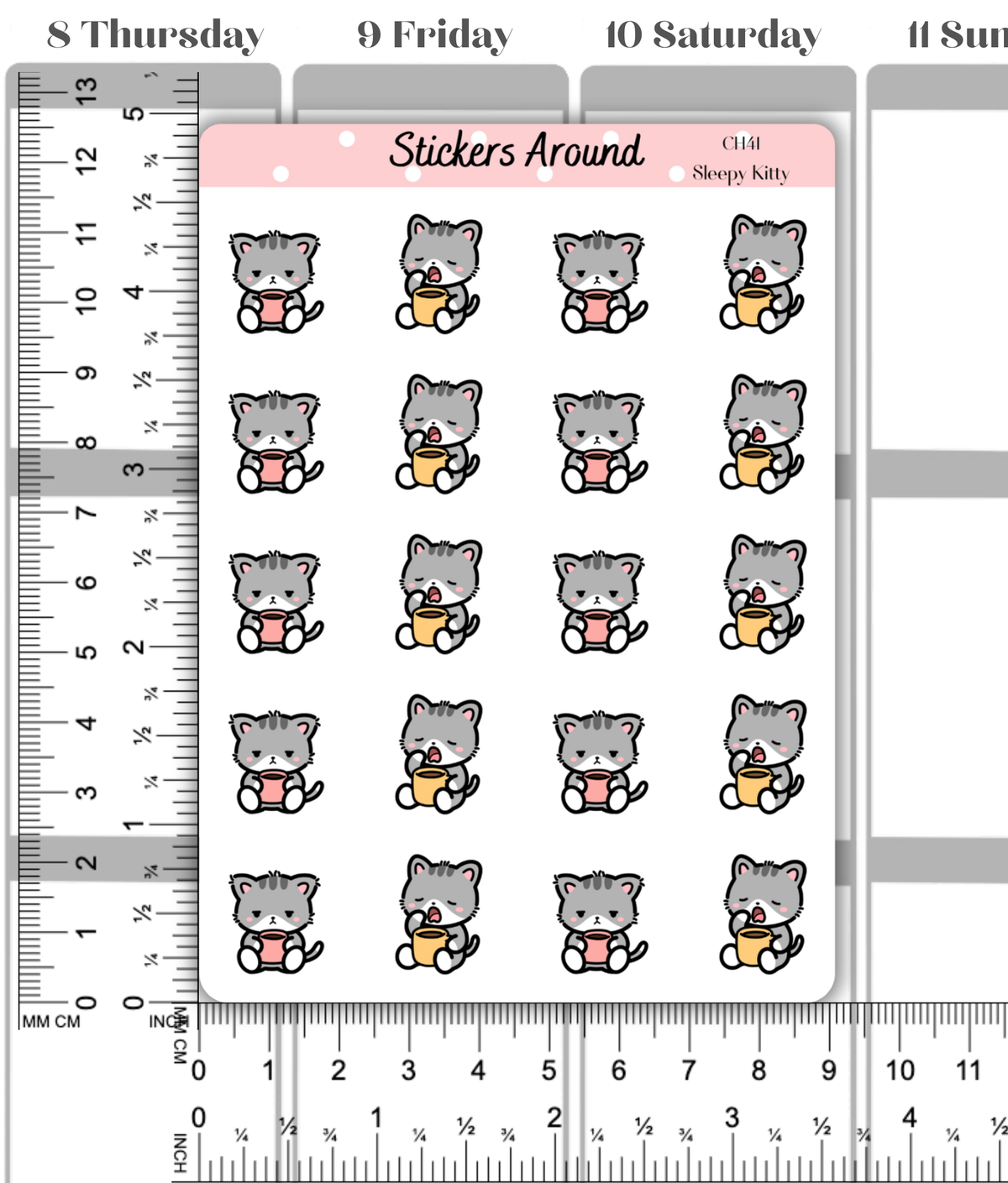Sleepy Kittie Morning Planner Stickers