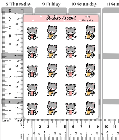 Sleepy Kittie Morning Planner Stickers