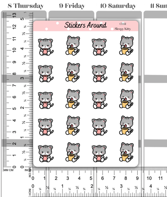 Sleepy Kittie Morning Planner Stickers