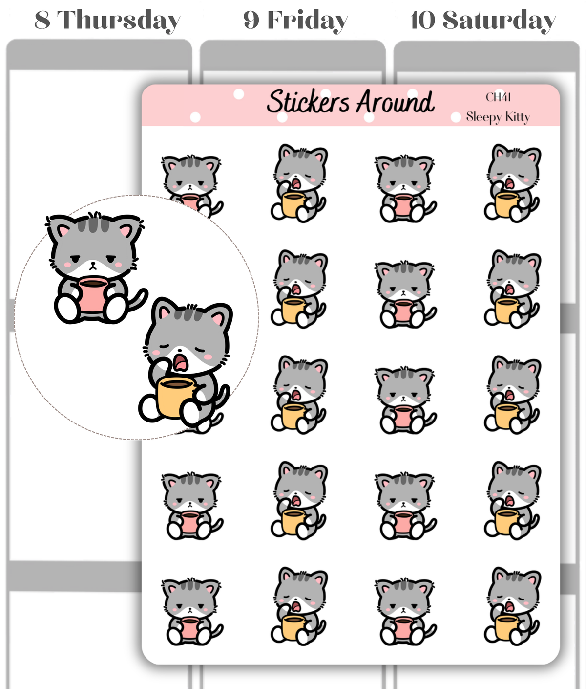 Sleepy Kittie Morning Planner Stickers