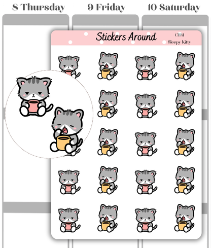 Sleepy Kittie Morning Planner Stickers