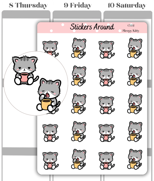 Sleepy Kittie Morning Planner Stickers