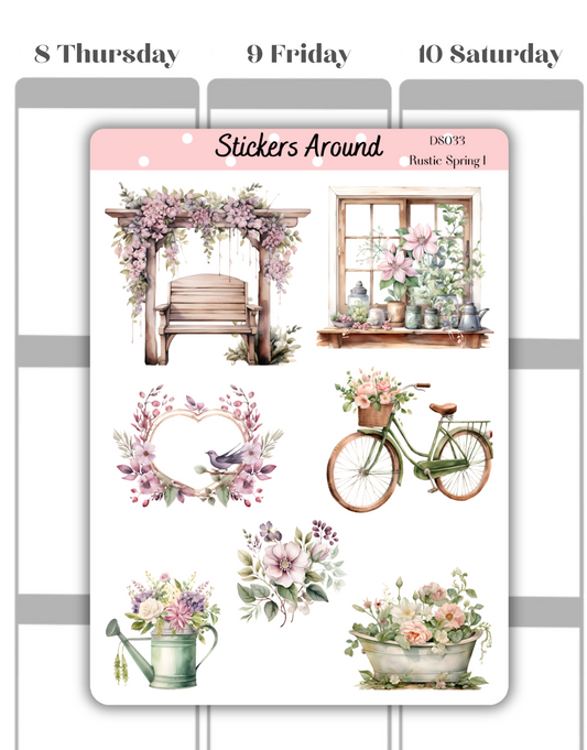 rustic spring planner sticker, decorative sticker sheet