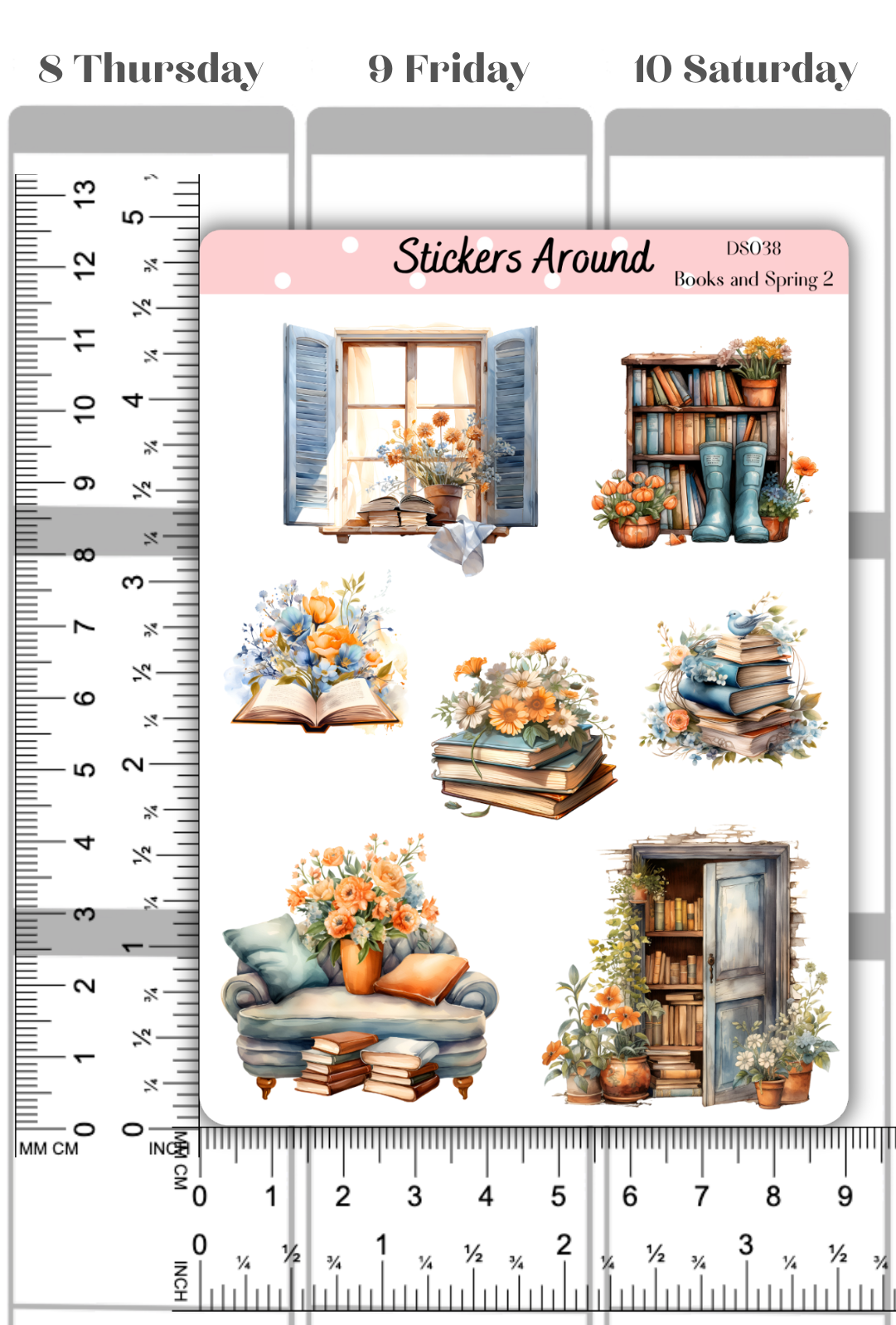 Books and Spring Decorative Sticker Sheet #2