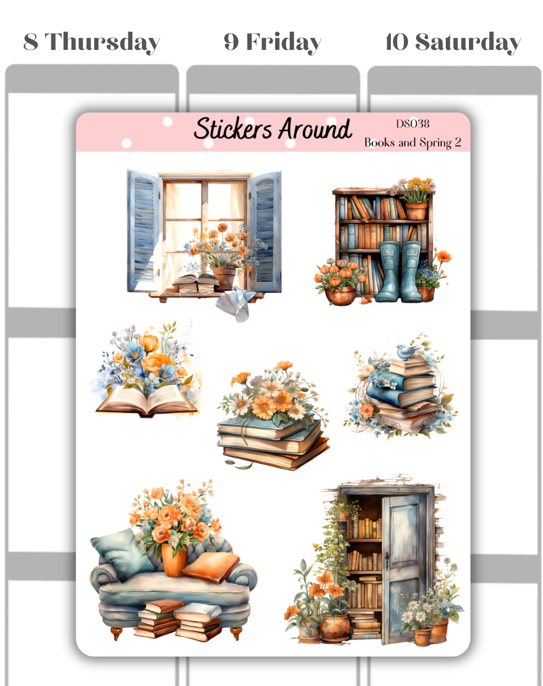 Books and Spring Decorative Sticker Sheet #2