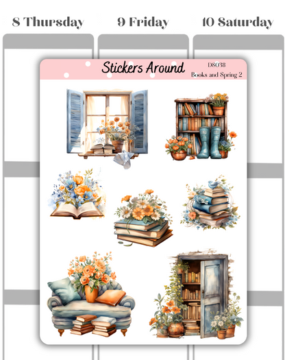 Books and Spring Decorative Sticker Sheet #2