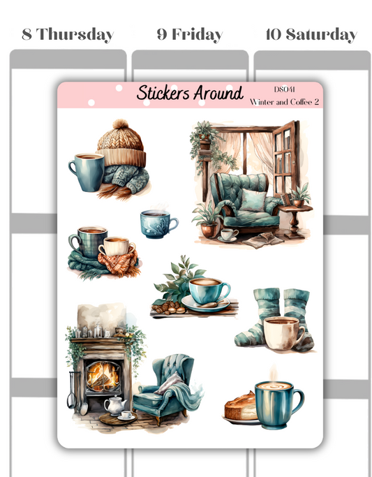 Winter and Coffee Decorative Sticker Sheet #2