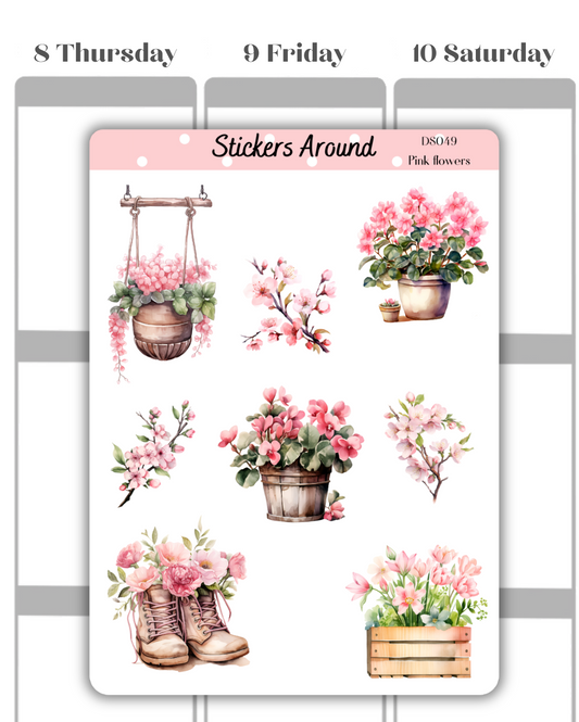 Pink Flowers Decorative Sticker Sheet