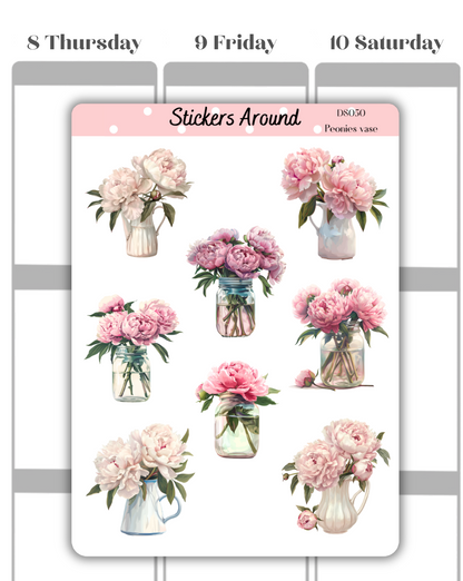 Peonies Vase Decorative Sticker Sheet