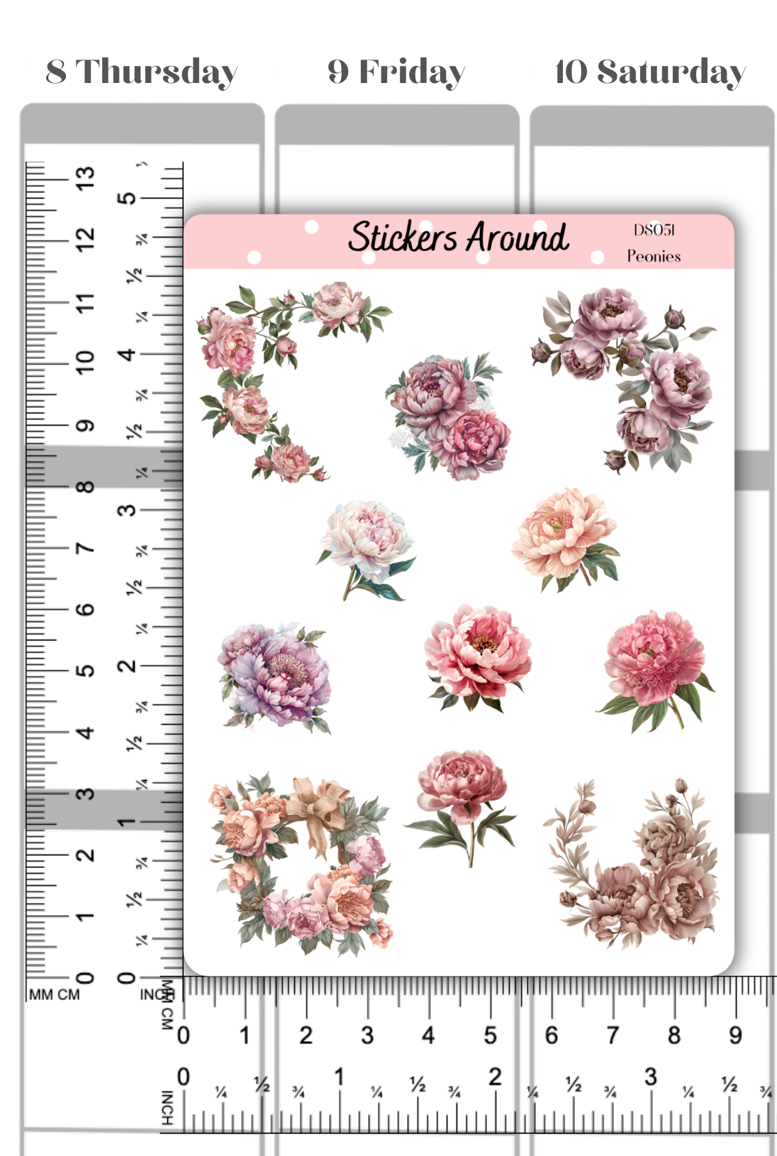 Peonies Flowers Decorative Sticker Sheet