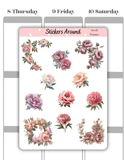 Peonies flowers Decorative Sticker Sheet