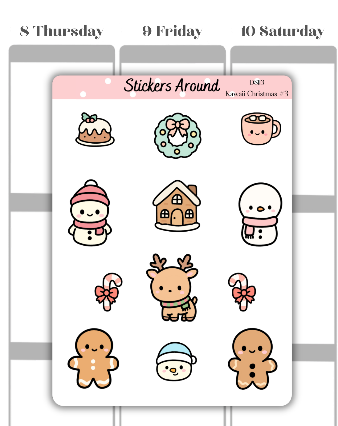 Kawaii Christmas Decorative Stickers #3 – Cute Holiday Planner & Journal Deco