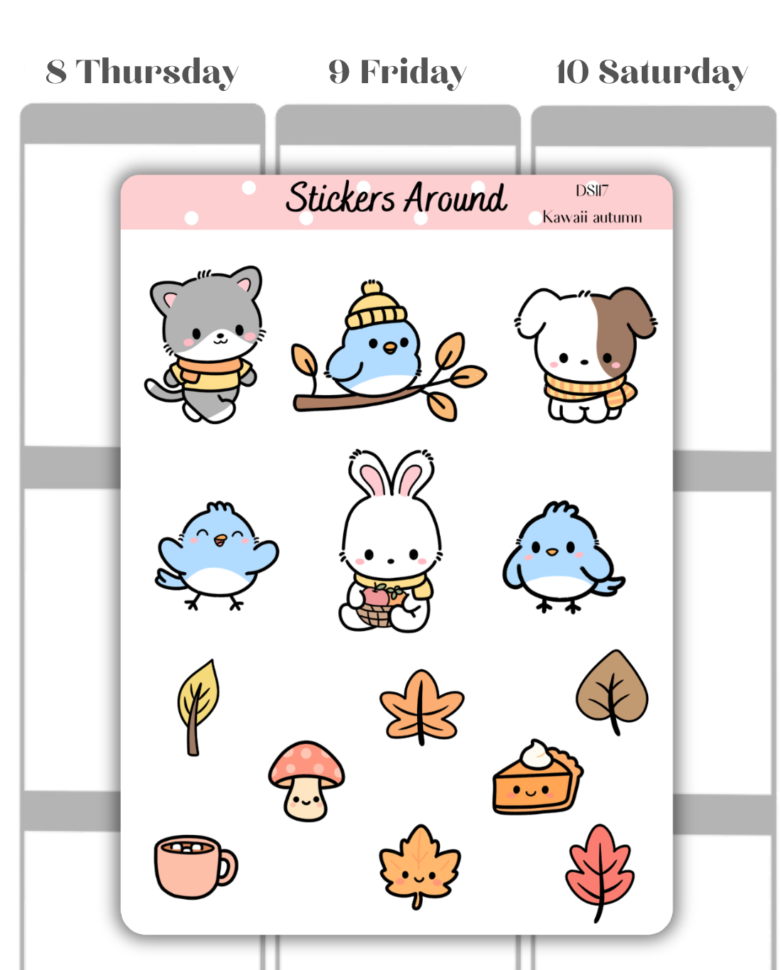 Kawaii Autumn / Fall Doodle Icons Decorative Sticker Sheet 
