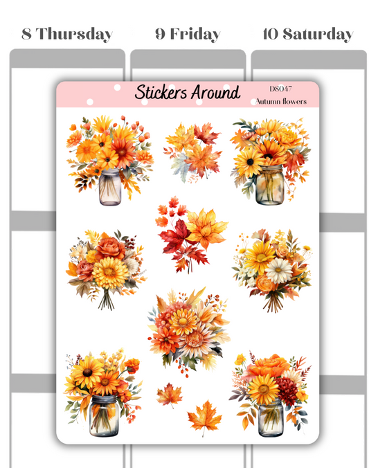 autumn flowers decorative planner sticker