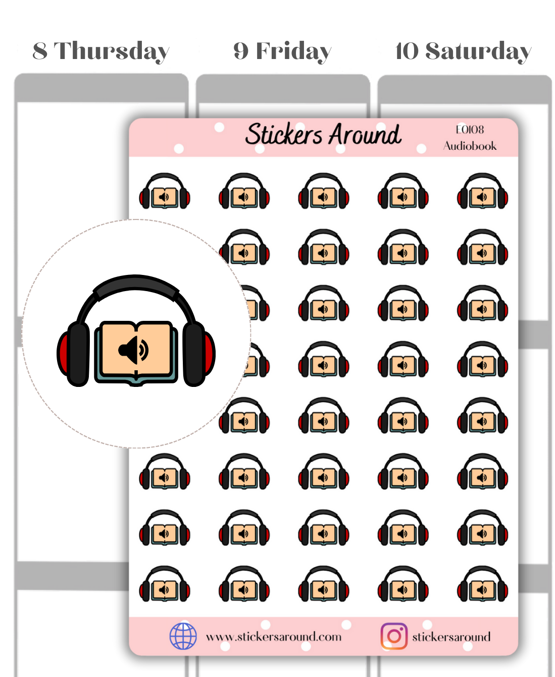 audiobook planner sticker, audio book