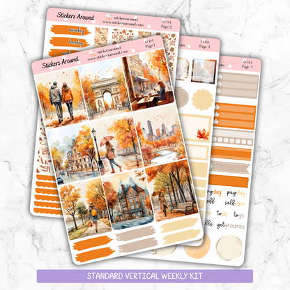 City Autumn/Fall - Vertical Weekly Kit Planner Stickers (New Format)