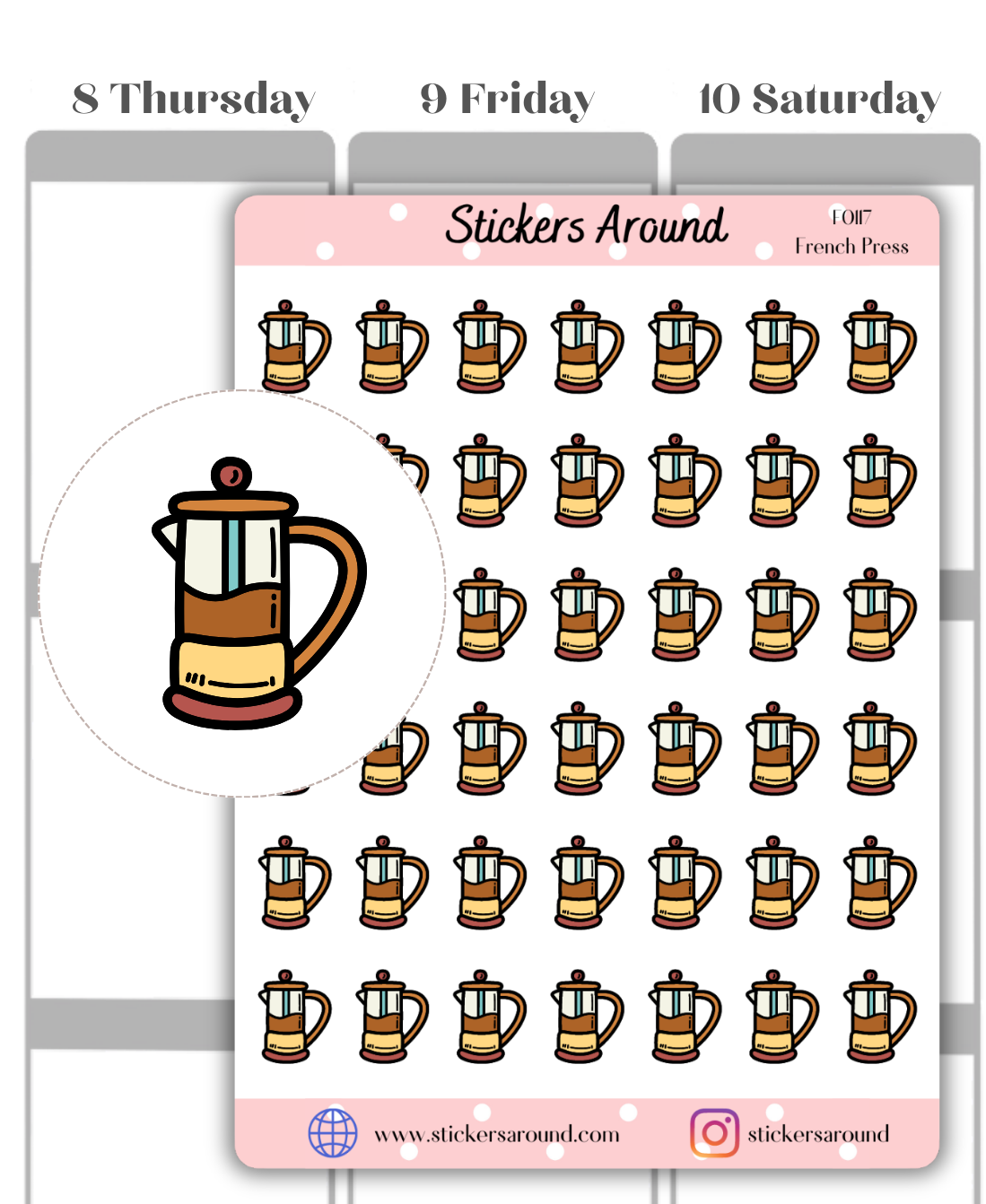 french press planner sticker