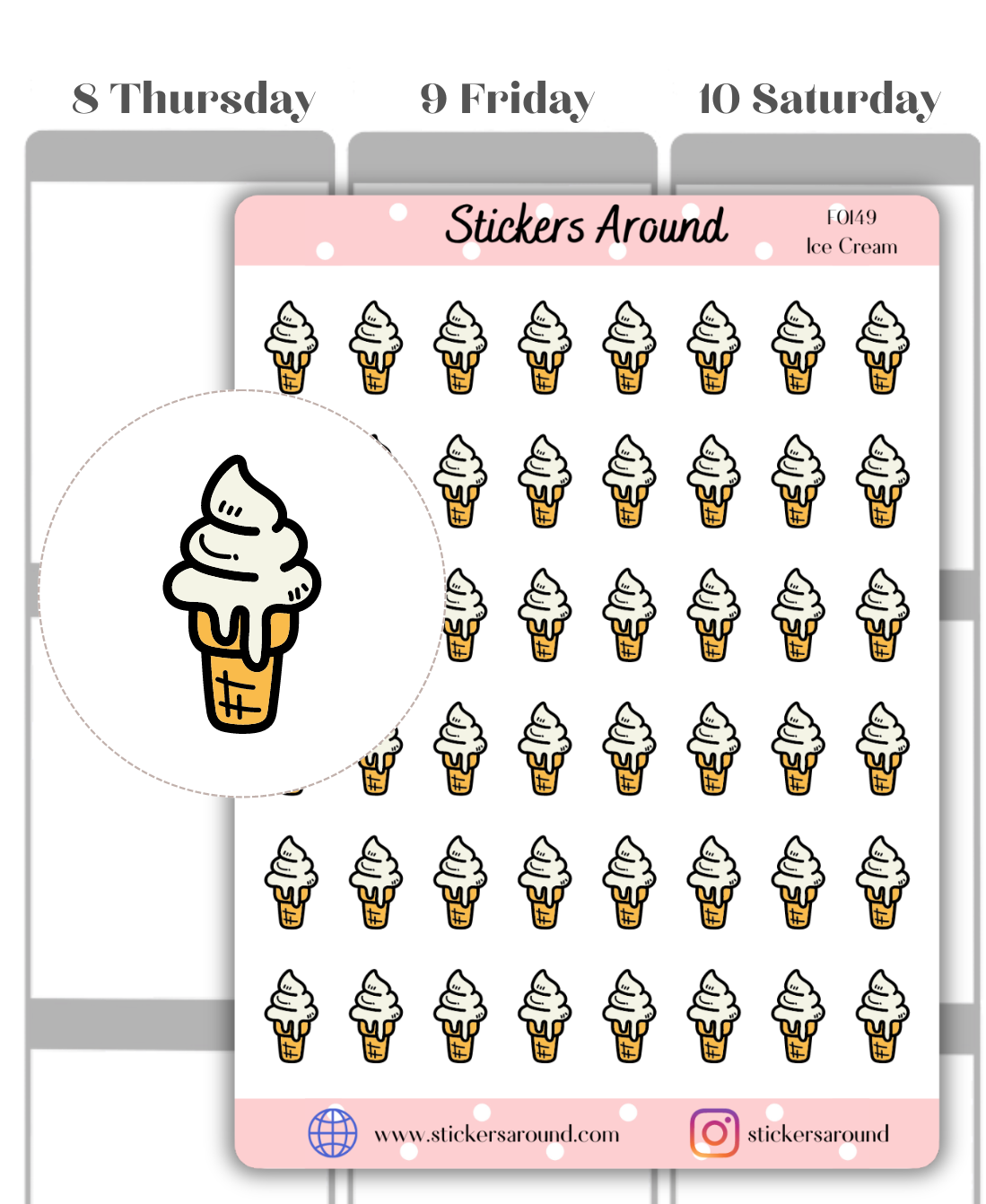 Ice Cream Icon Planner Stickers