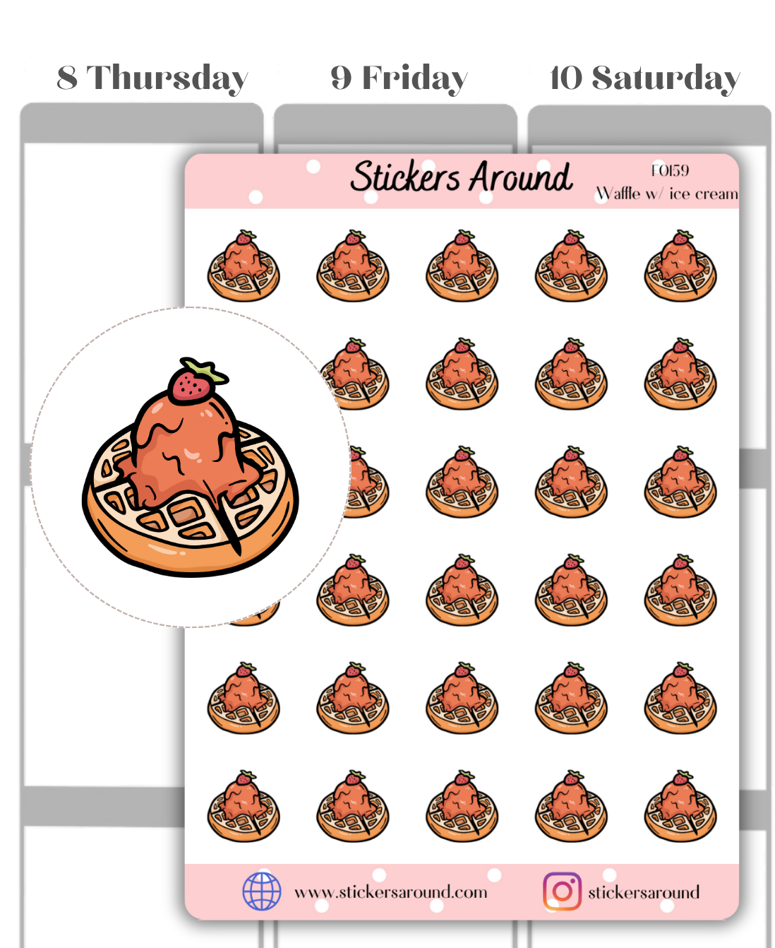 Waffle with Ice Cream Icon Planner Stickers