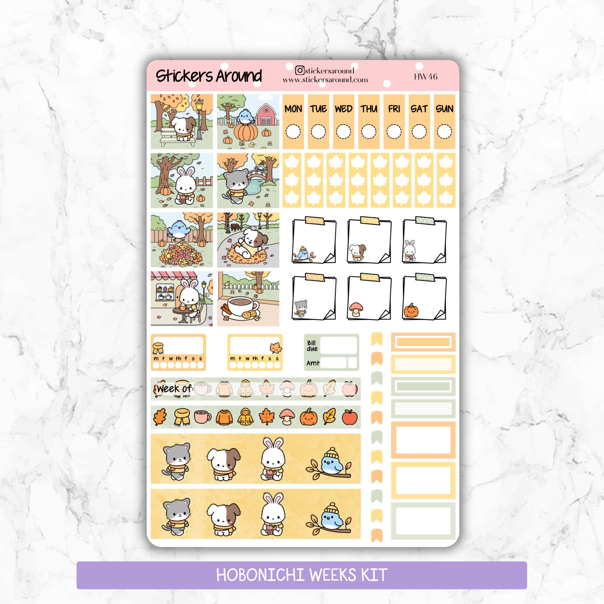 Kawaii Autumn Fall - Hand drawn Hobonichi Weeks Planner Sticker