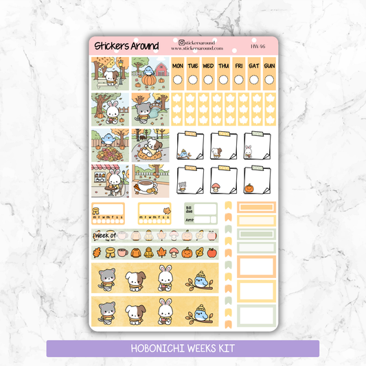 Kawaii Autumn Fall - Hand drawn Hobonichi Weeks Planner Sticker