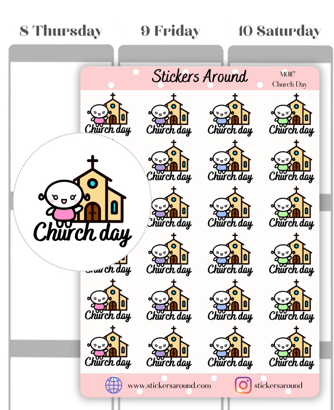Church Sticker Size Church Day Planner Sticker – Stickers Around