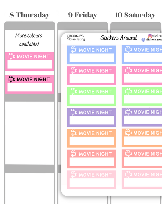 Movie Night Quarter Box Planner Sticker