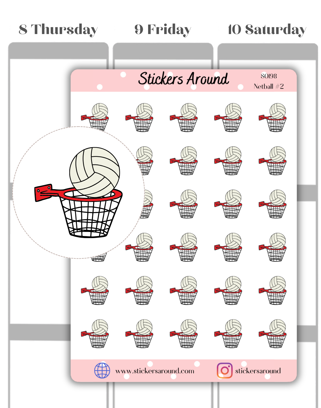 Netball Round Sticker Netball Icon Planner Sticker #2 – Stickers Around