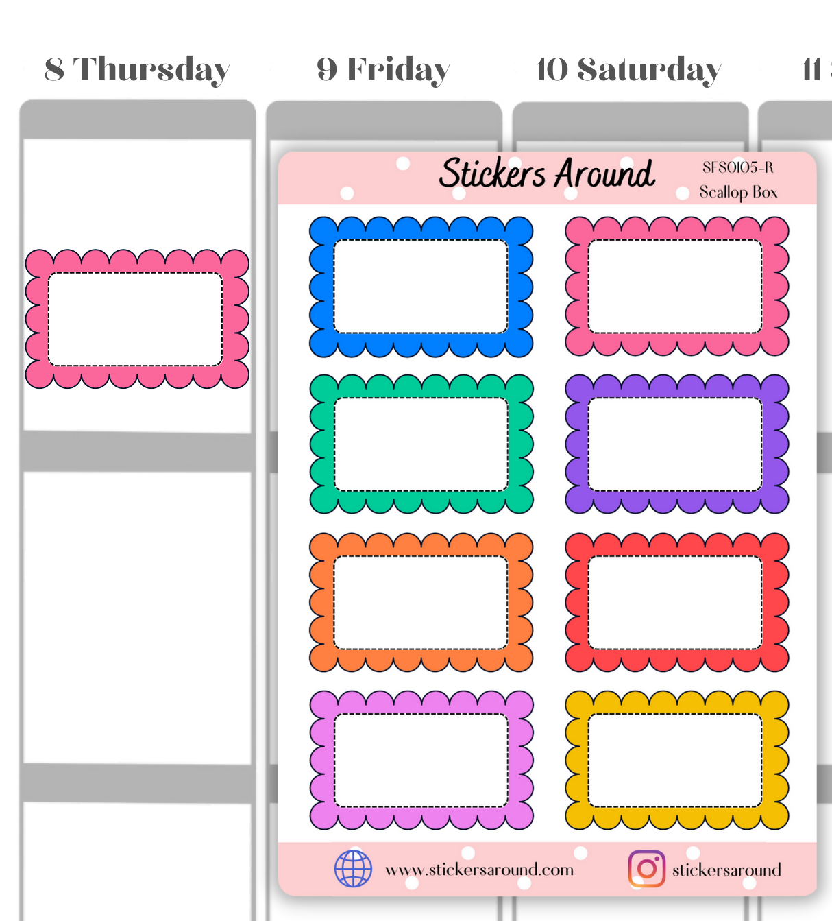 Scallop Half Box Planner Stickers