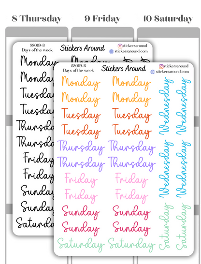 Months and Days of the Week Script Planner Sticker - Font 3