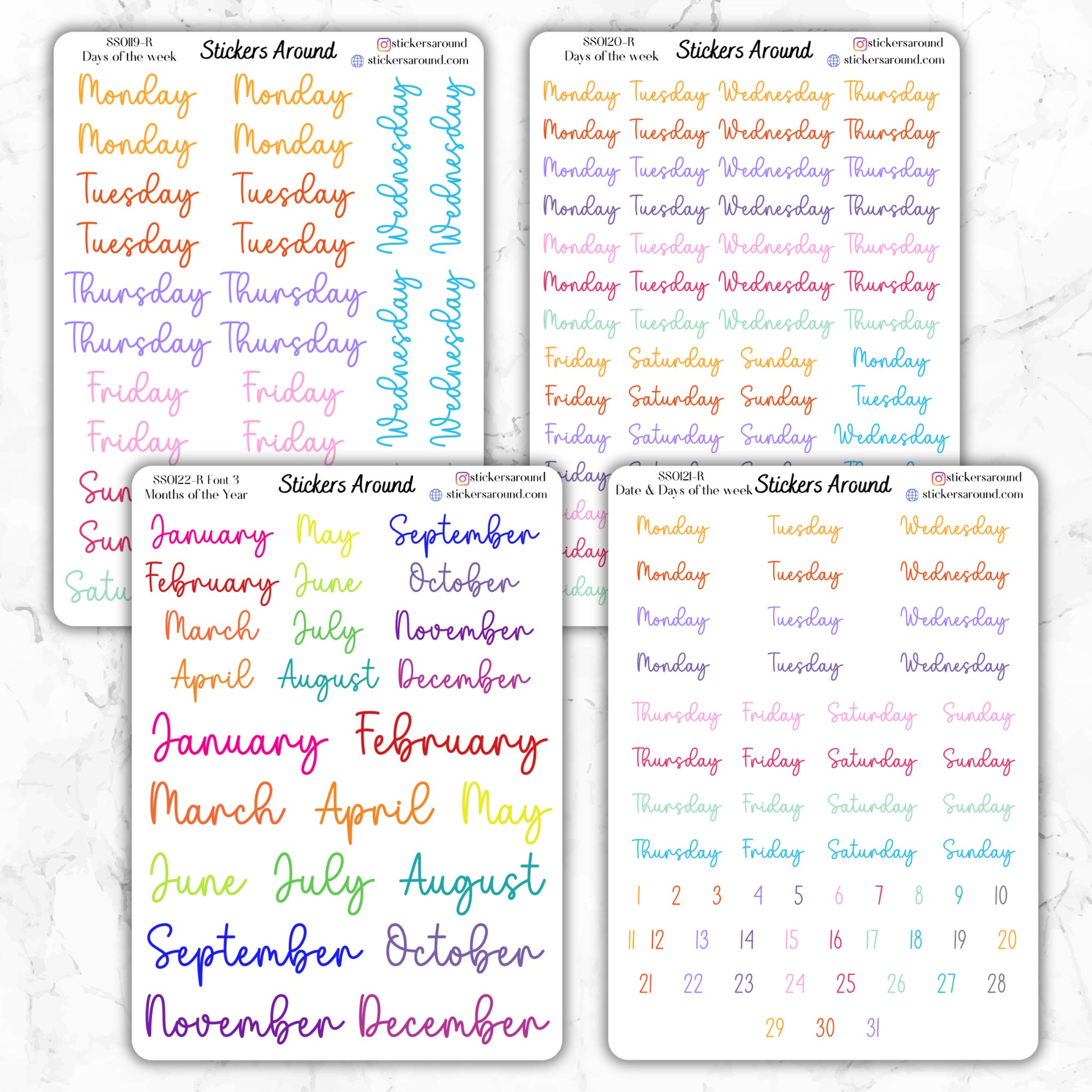Months and Days of the Week Script Planner Sticker - Font 3 – Stickers ...