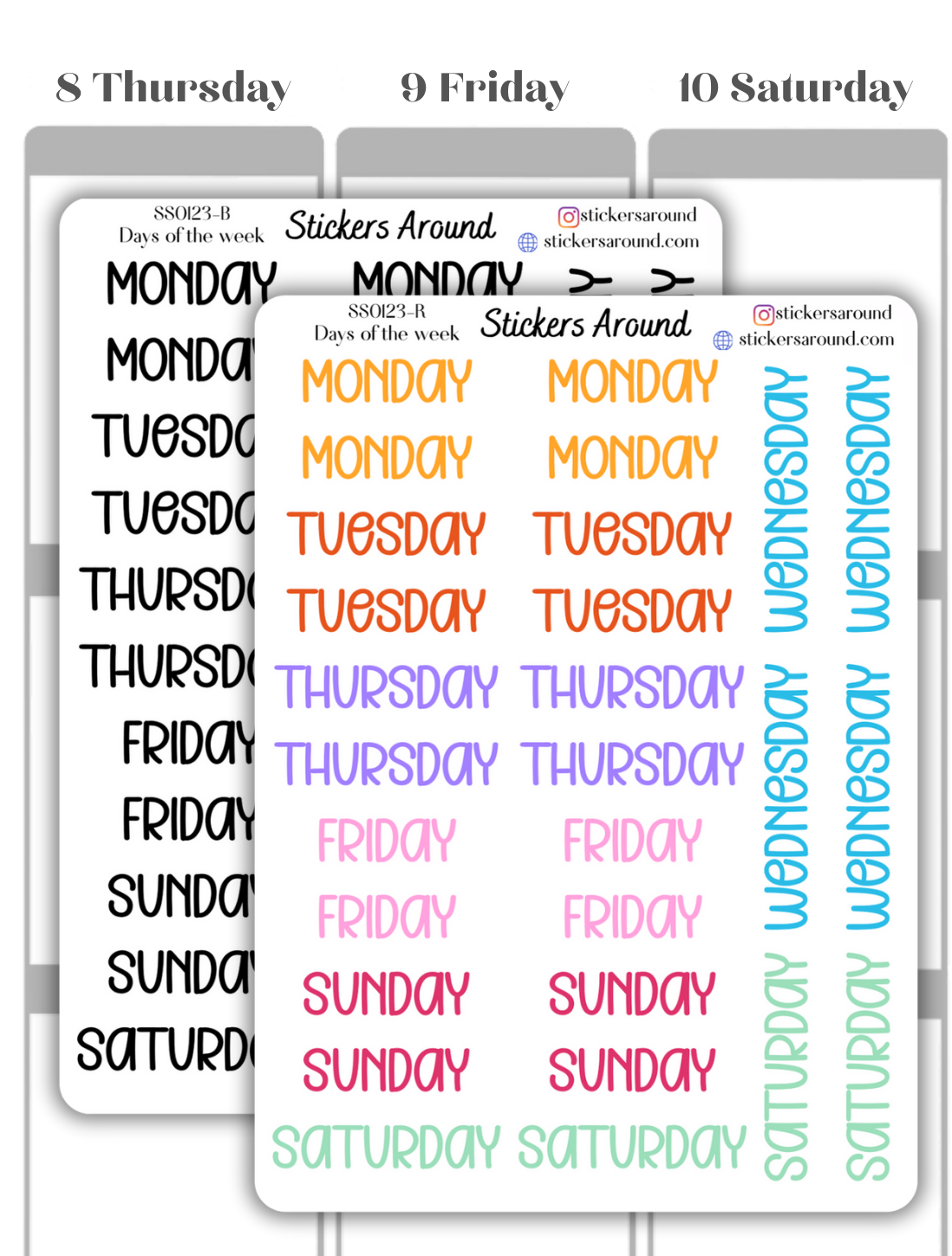 Months and Days of the Week Script Planner Sticker - Font 4