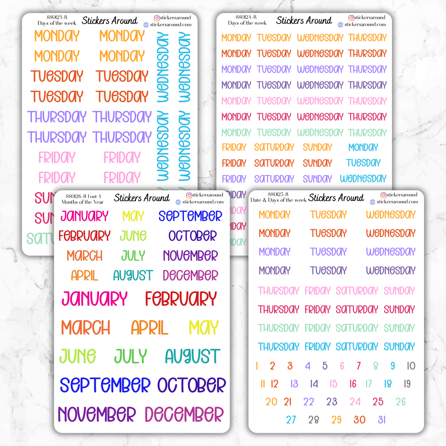 Months and Days of the Week Script Planner Sticker - Font 4