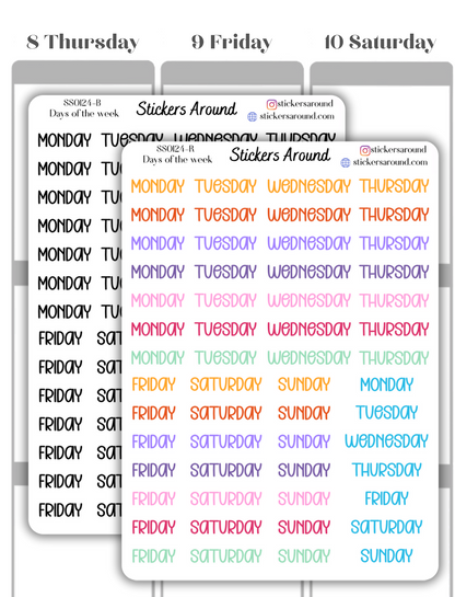 Months and Days of the Week Script Planner Sticker - Font 4